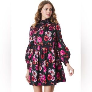 NWT-Alice + Olivia- Thea babydoll mini dress in midnight Rose